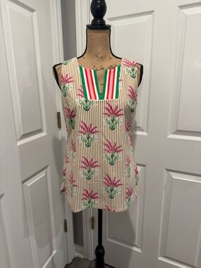 NWT Jude Connally Cream & Pink Floral Stripe Sleeveless Tank. Retail $158